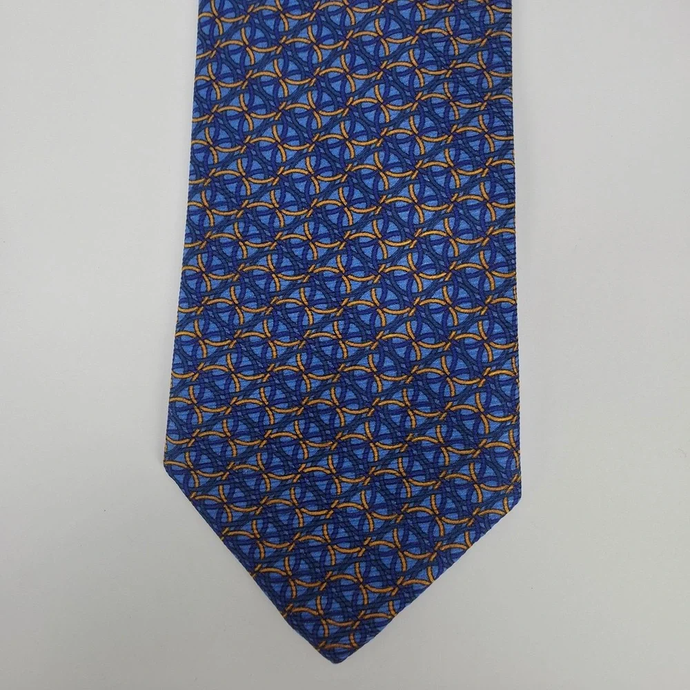 Castangia‎ Silk Geometric Ring Print Necktie Mens Blue Orange Made in Italy